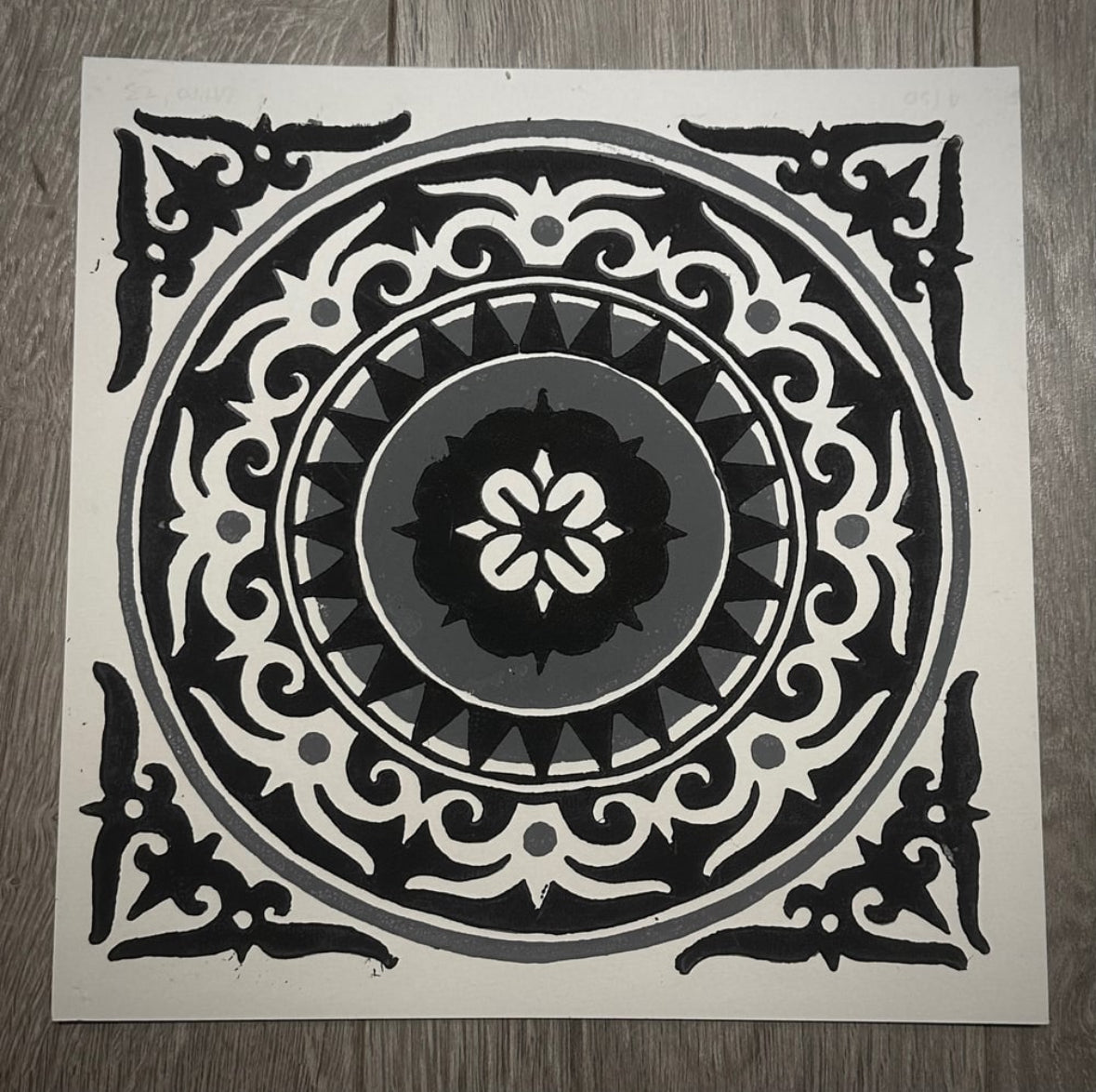 Two colors reduction lino cut