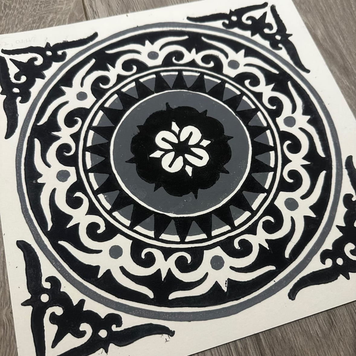 Two colors reduction lino cut