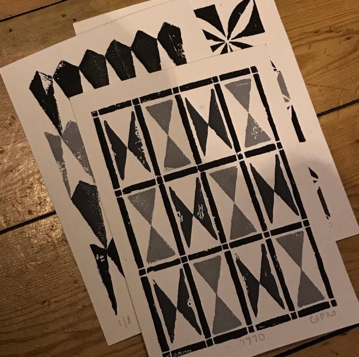 3 colour A5 Lino Print