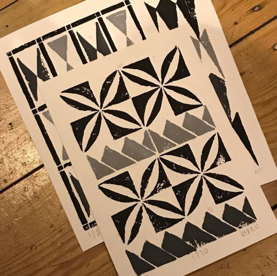 3 colour A5 Lino Print