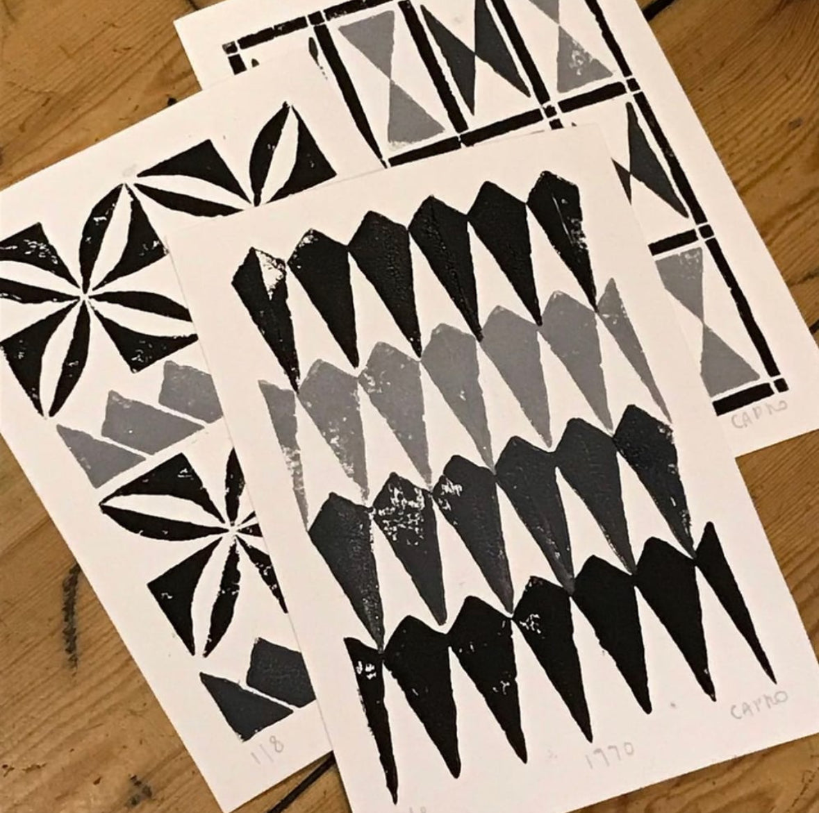 3 colour A5 Lino Print