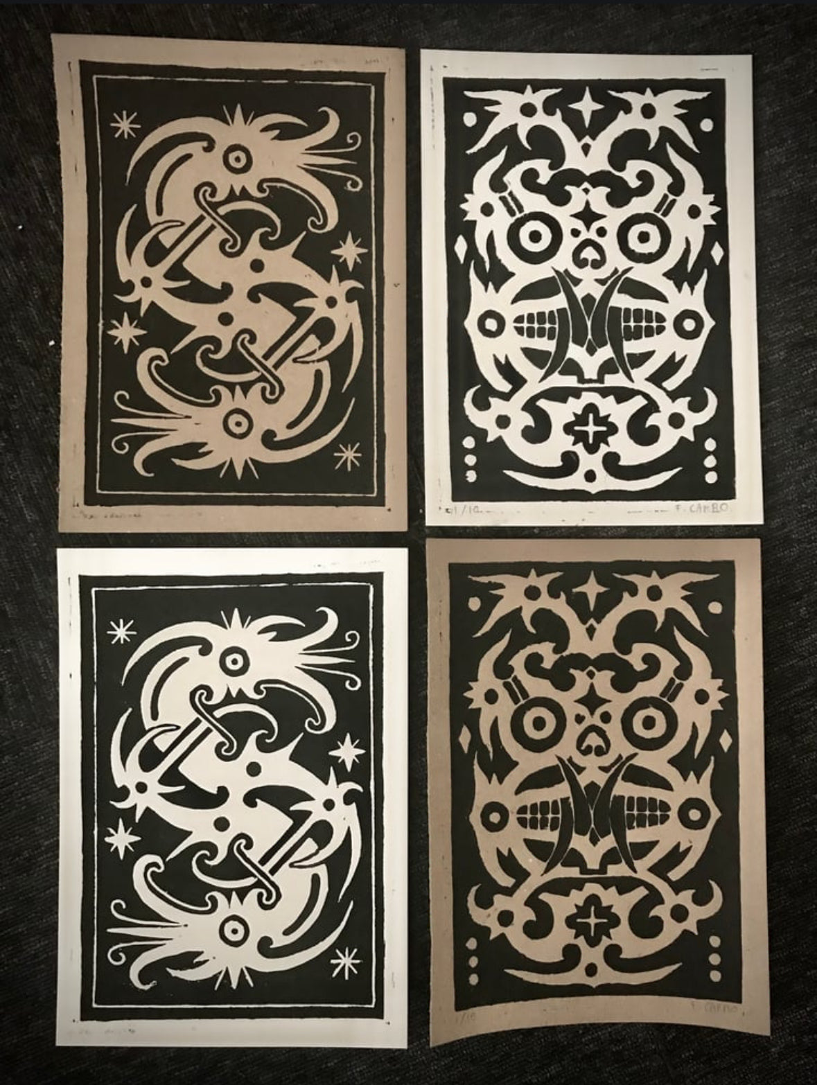 A4 Borneo Mask and Dog Lino Print