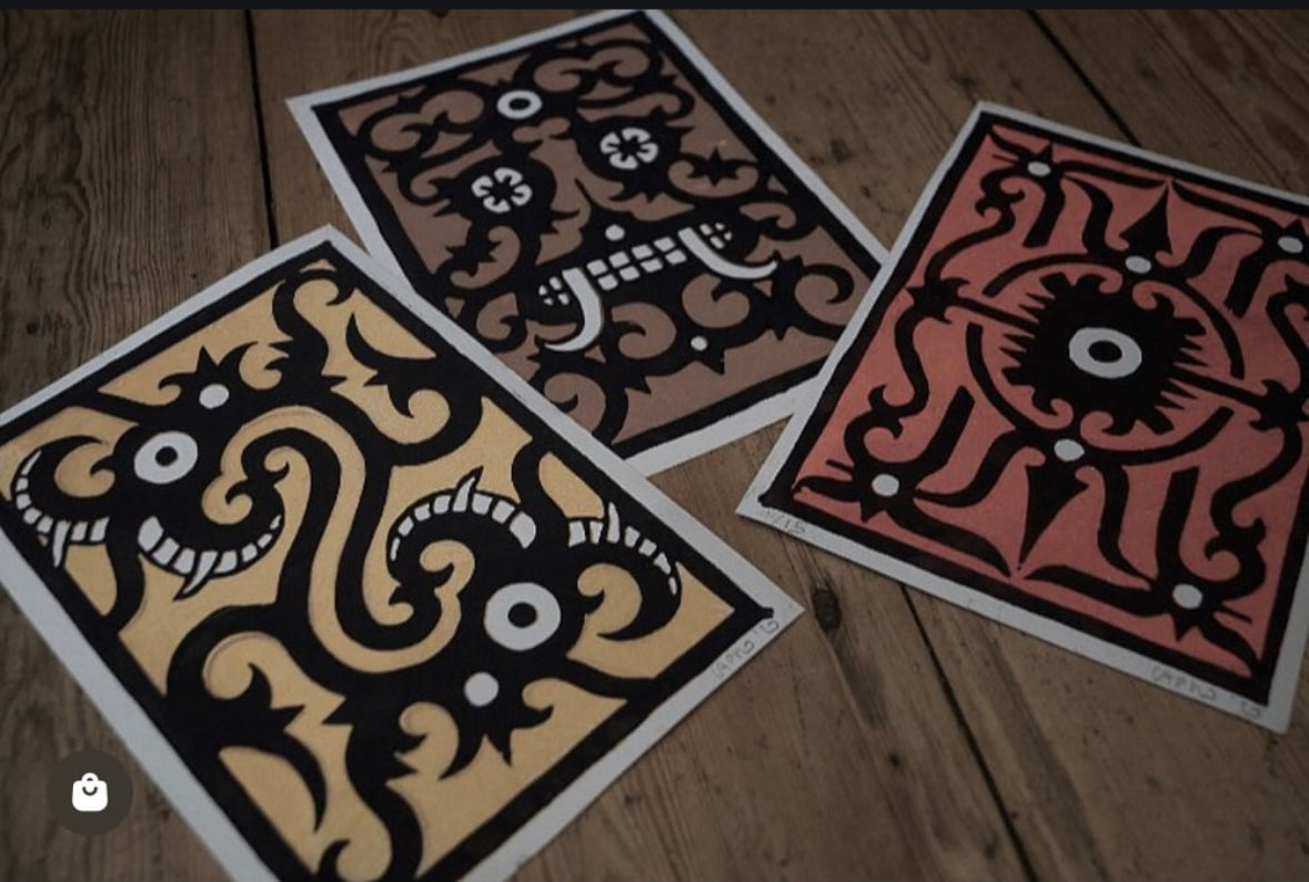 A5 2 colors reduction lino print