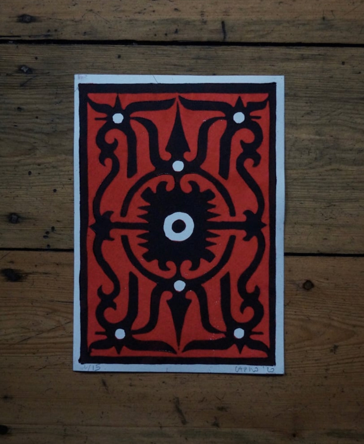 A5 2 colors reduction lino print