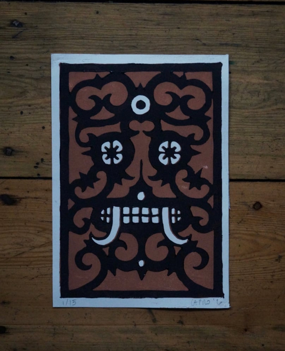 A5 2 colors reduction lino print