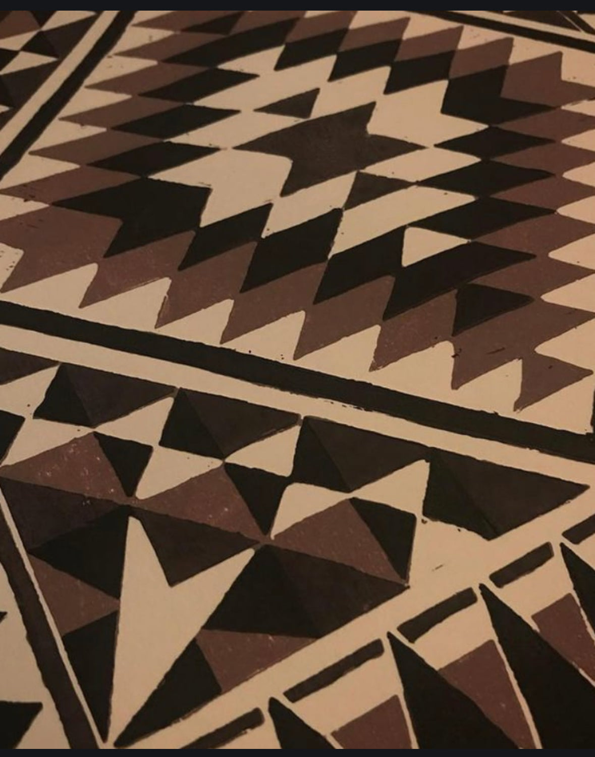 A3 Pacific patterns 3 colors reduction lino print